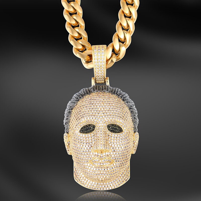 Iced Out Jason Mask Pendant 18k Gold With Chain Mens Jewelry Etsy