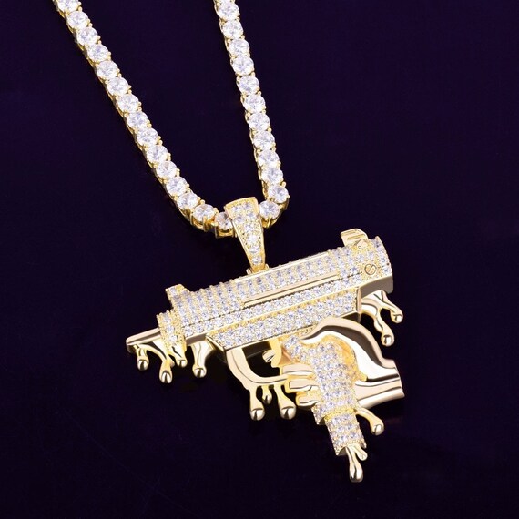18K Gold Plated Iced Out Hand Holding 