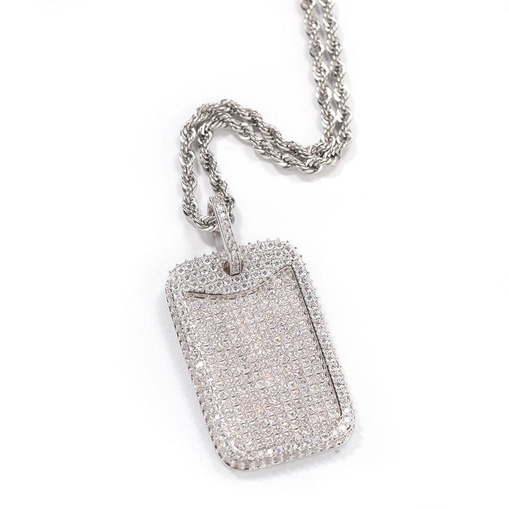 Ice City Stainless Steel Rhinestone Dog Tag Pendant Military Dog Tag with  Crystals Box Chain Link in Gold and Silver Necklace for Men Jewelry - 27