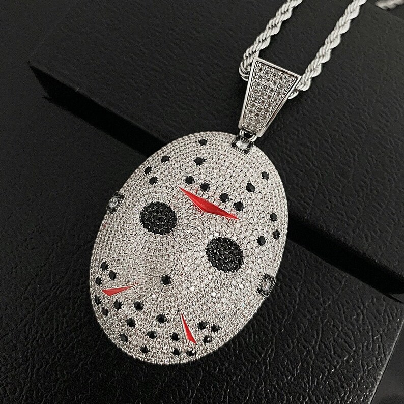 18K Gold Plated Iced Out Jason Mask Pendant / Hip Hop Jewelry Etsy