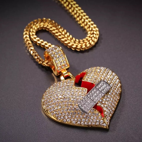 18K Gold Plated Iced Out Broken Heart 