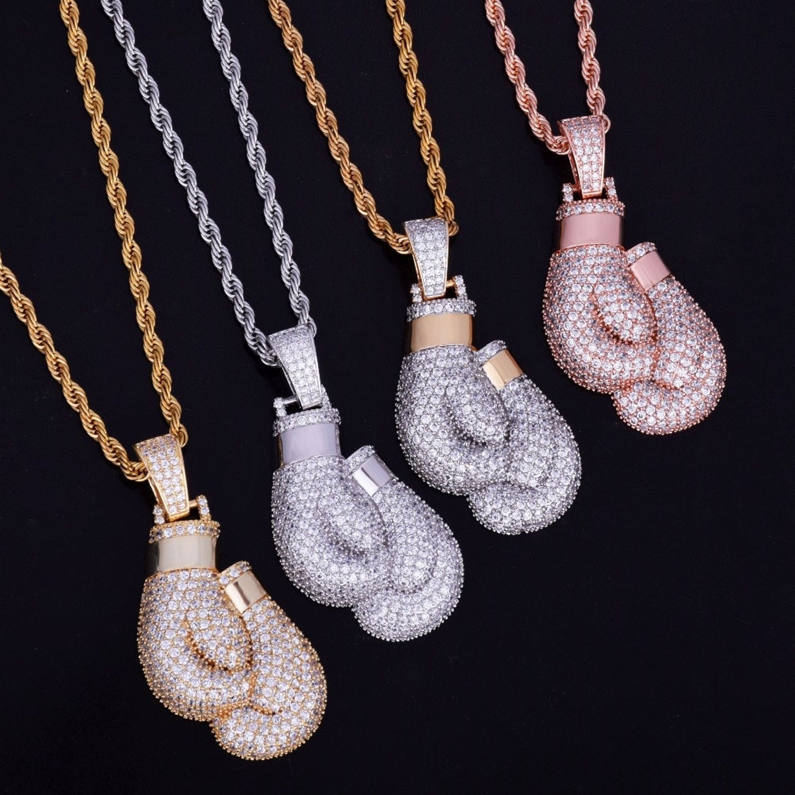 14k Gold Finish Boxing Glove Pendant With Chain Jewelry Etsy