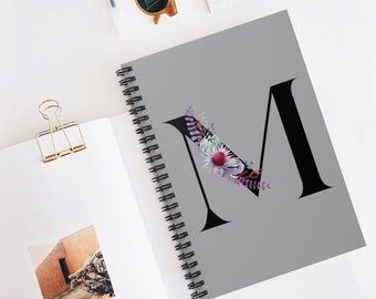 Letter M Initial Spiral Notebook: Floral Monogram Journal
