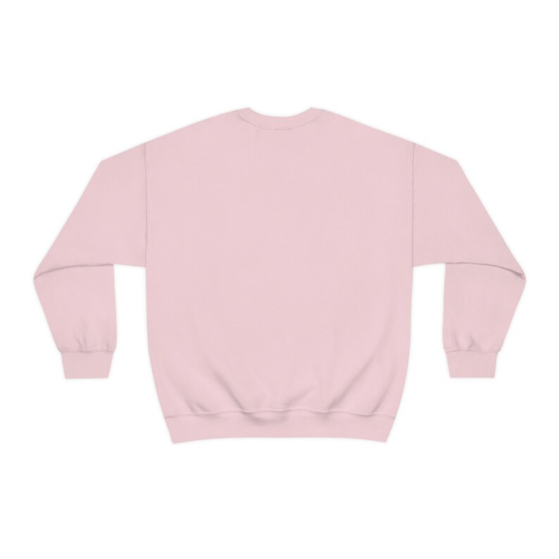 May include: A plain pink sweatshirt with long sleeves and a crew neck.