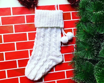 Handmade Cable Knit Christmas Stocking: Premium Acrylic, Holiday Decor