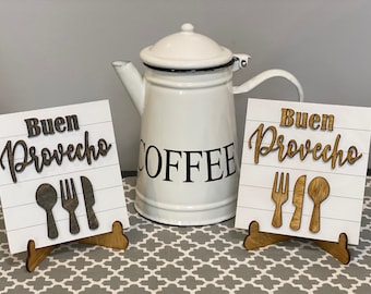 Mini Ship-lap - Buen Provecho | Kitchen Sign | Coffee sign | Farmhouse | Rustic | Spanish Sign|