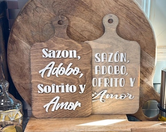 Cutting Board Decor - Sazon, Adobo, Sofrito y Amor | Cutting Board |  Farmhouse Signs| Kitchen| Kitchen Decor | Tiered Tray