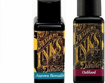 Diamine Fountain Pen Ink 30ml Aurora Borealis & Oxblood - 2 Pack