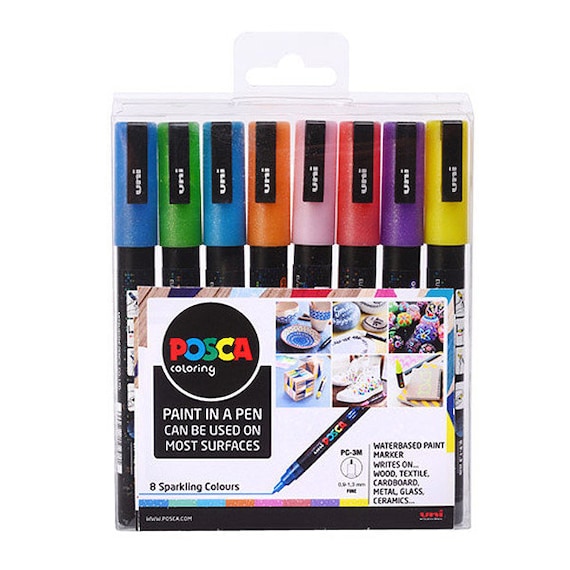 Uni POSCA Rotulador PC-3ML Juego fino de 8 rotuladores de pintura con  purpurina brillante -  España