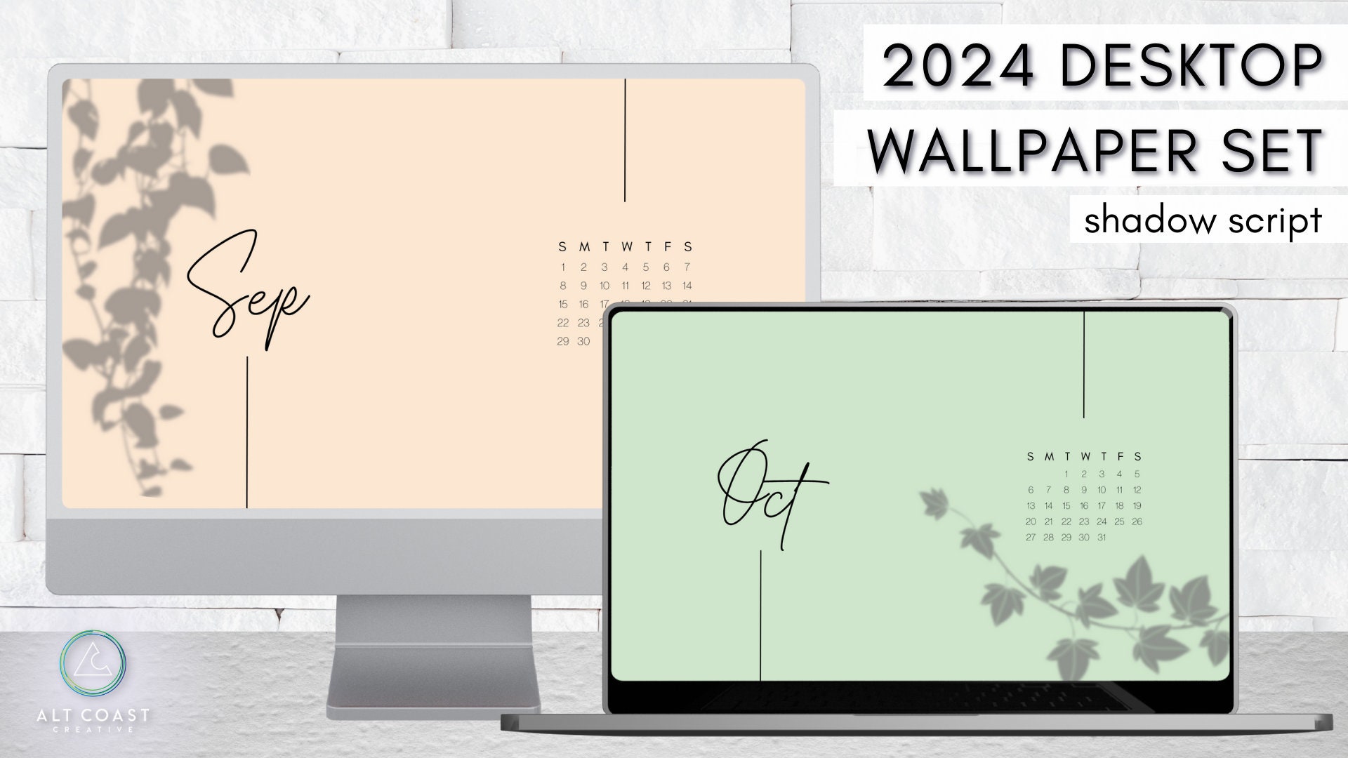 2024 Minimalist Desktop Wallpaper Set Min Shadow Script Font - Etsy
