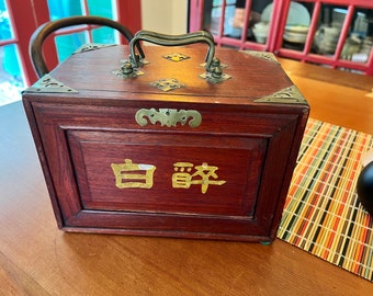 5 drawer wooden mahjong box with 148 bone and bamboo tiles