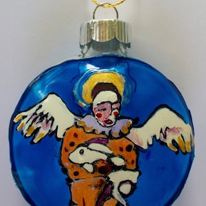 Angel and Hare Hand-Painted Glass Ornament