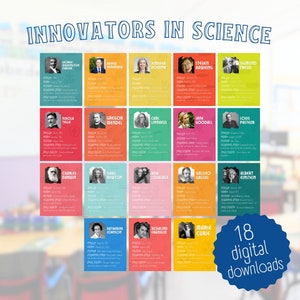 Set of 18 Innovators in Science Instant Download Printable Posters for Classroom, Perfect Middle, Elementary, High School Classroom Poster