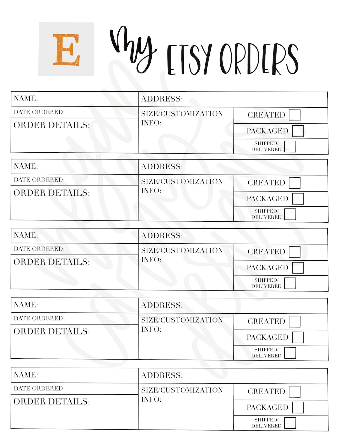 My Etsy Orders DIGITAL DOWNLOAD Etsy Order Planner Order Etsy