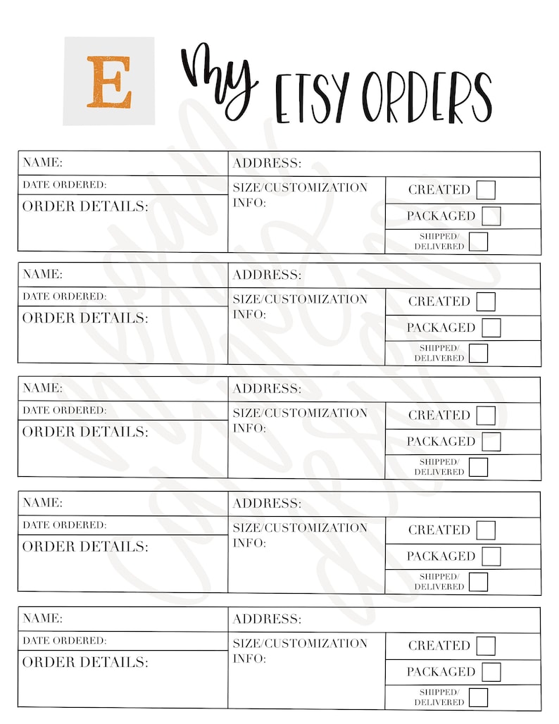 My Etsy Orders DIGITAL DOWNLOAD Etsy Order Planner Order Etsy