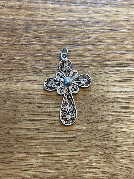 800 Silver Handmade European Cross Filigree Accen… - image 1