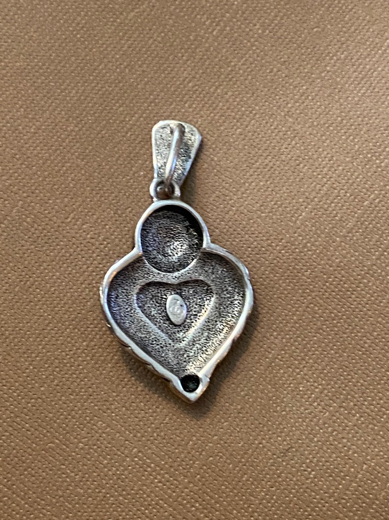 Onyx & Sterling Silver Vintage Handmade Heart Modern Pendant image 3