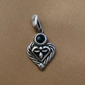 Onyx & Sterling Silver Vintage Handmade Heart Modern Pendant image 1