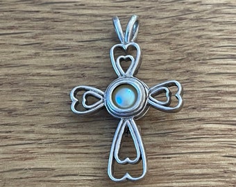 Sterling Silver Dainty Handmade Cross Pearl Accent Adjustable Pendant Birthstone Jewelry June Birthstone