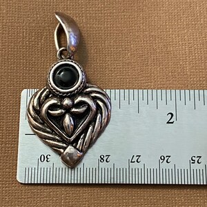 Onyx & Sterling Silver Vintage Handmade Heart Modern Pendant image 4