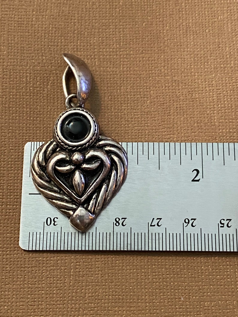 Onyx & Sterling Silver Vintage Handmade Heart Modern Pendant image 4