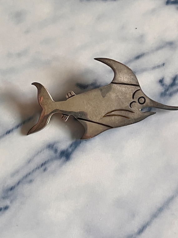 Vintage taxco sterling silver marlin brooch - image 1