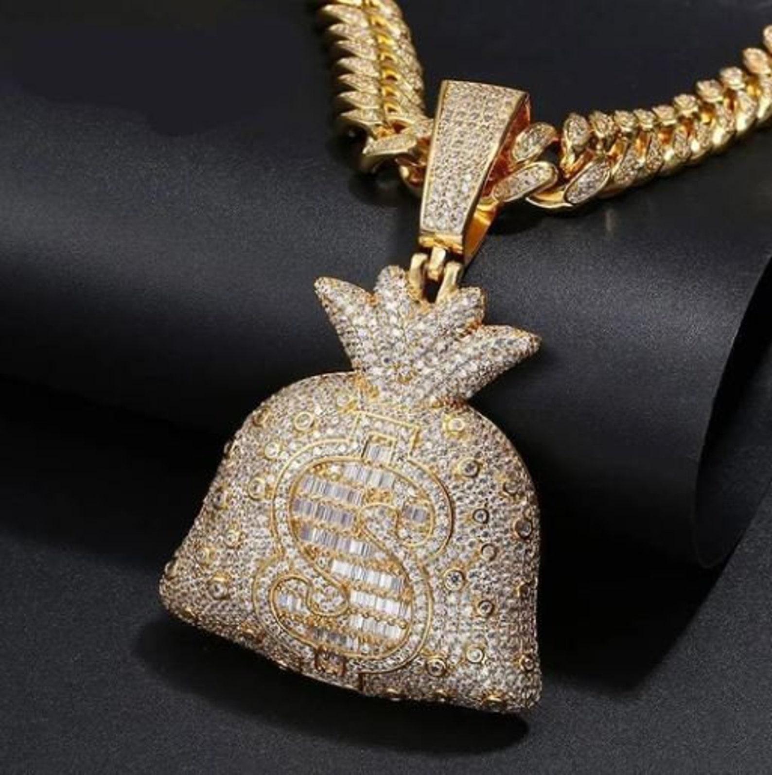 Hip Hop Big Money Bag Pendant Necklace Iced Out Bling Cubic Etsy