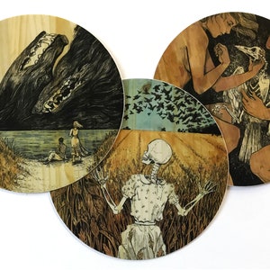 Surreal Wood Folk Art Stickers