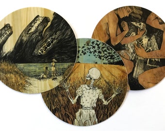Surreal Wood Folk Art Stickers