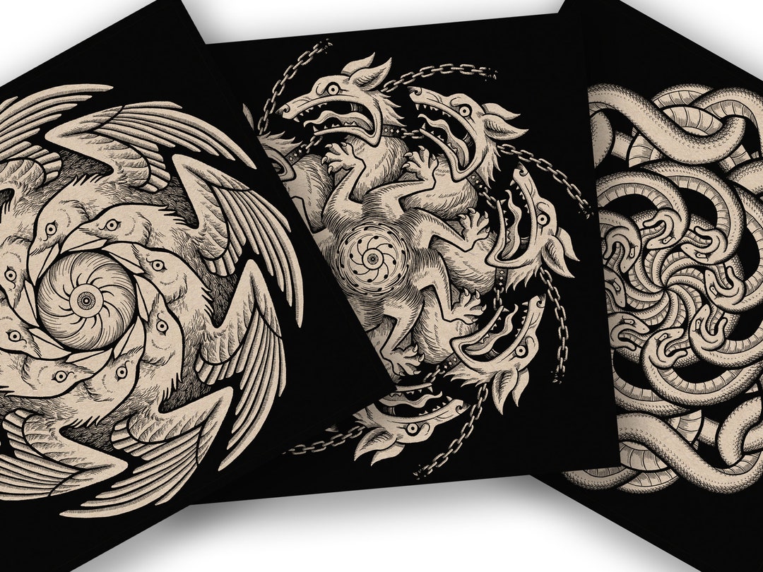 Norse Mythology Folk Art Prints - 11x11 or 5x5 - Buy 2 Get 1 Free