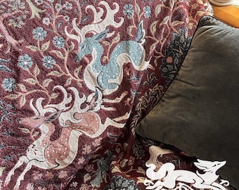 Stag Hunt - Medieval Tapestry 100% Cotton Woven Blanket - 50x60