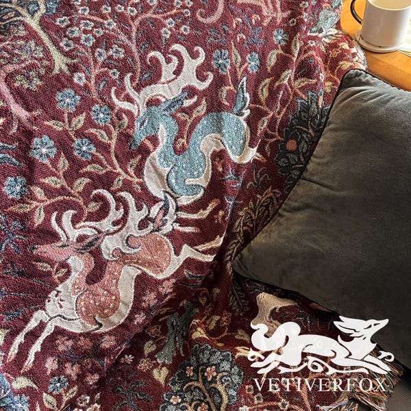 Caza del Ciervo - Tapiz Medieval Manta Tejida 100% Algodón - 50x60