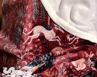 Stag Hunt - Medieval Tapestry Minky Throw Blanket - 50x60