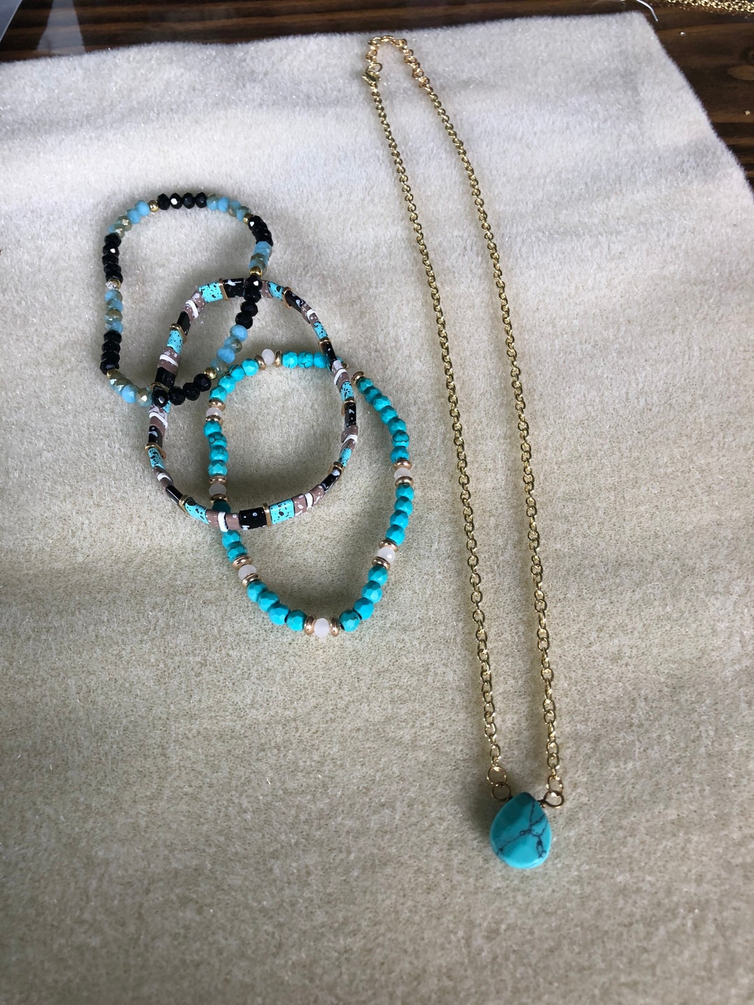 Levi Turquoise Beaded Stretch Toggle Bracelet & Worn Gold main image 1