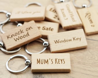 Personalised Wooden Keyring - Solid Wood Custom Engraved Key Ring