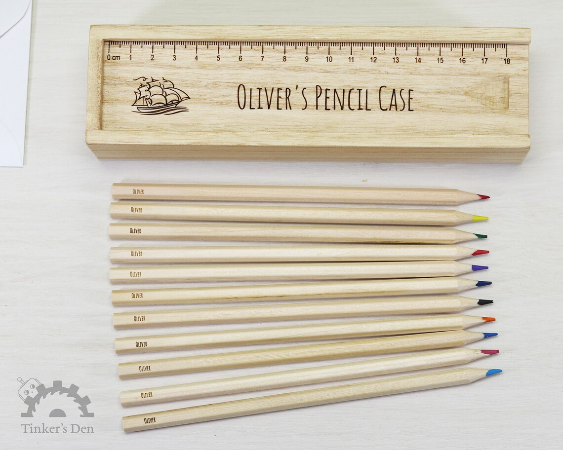 Personalised Pencil Case Wooden Engraved Pencil Case Set. Etsy