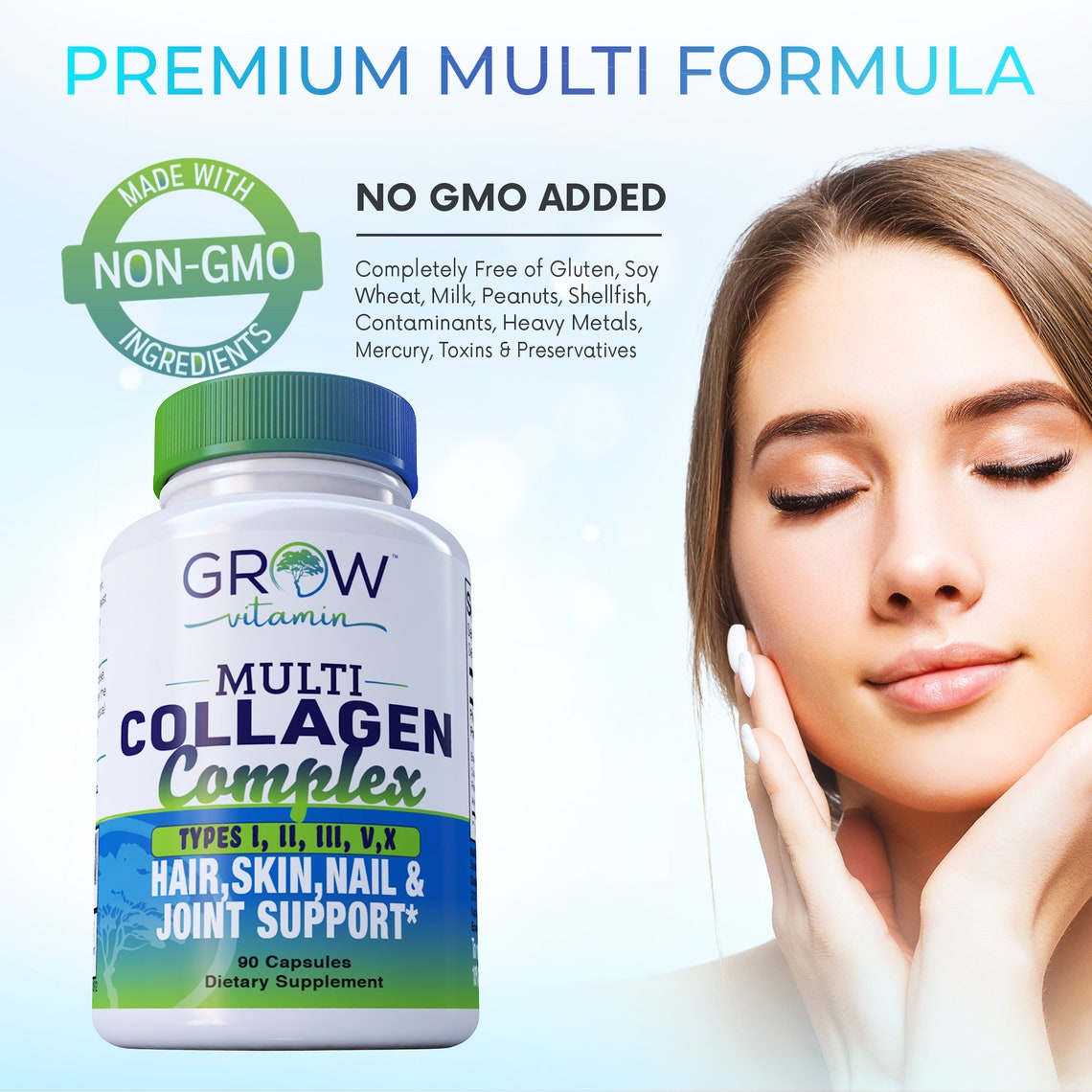 Grow Vitamin Multi Collagen Pills types 1, 2, 3, 4 & 5 ALL IN ONE