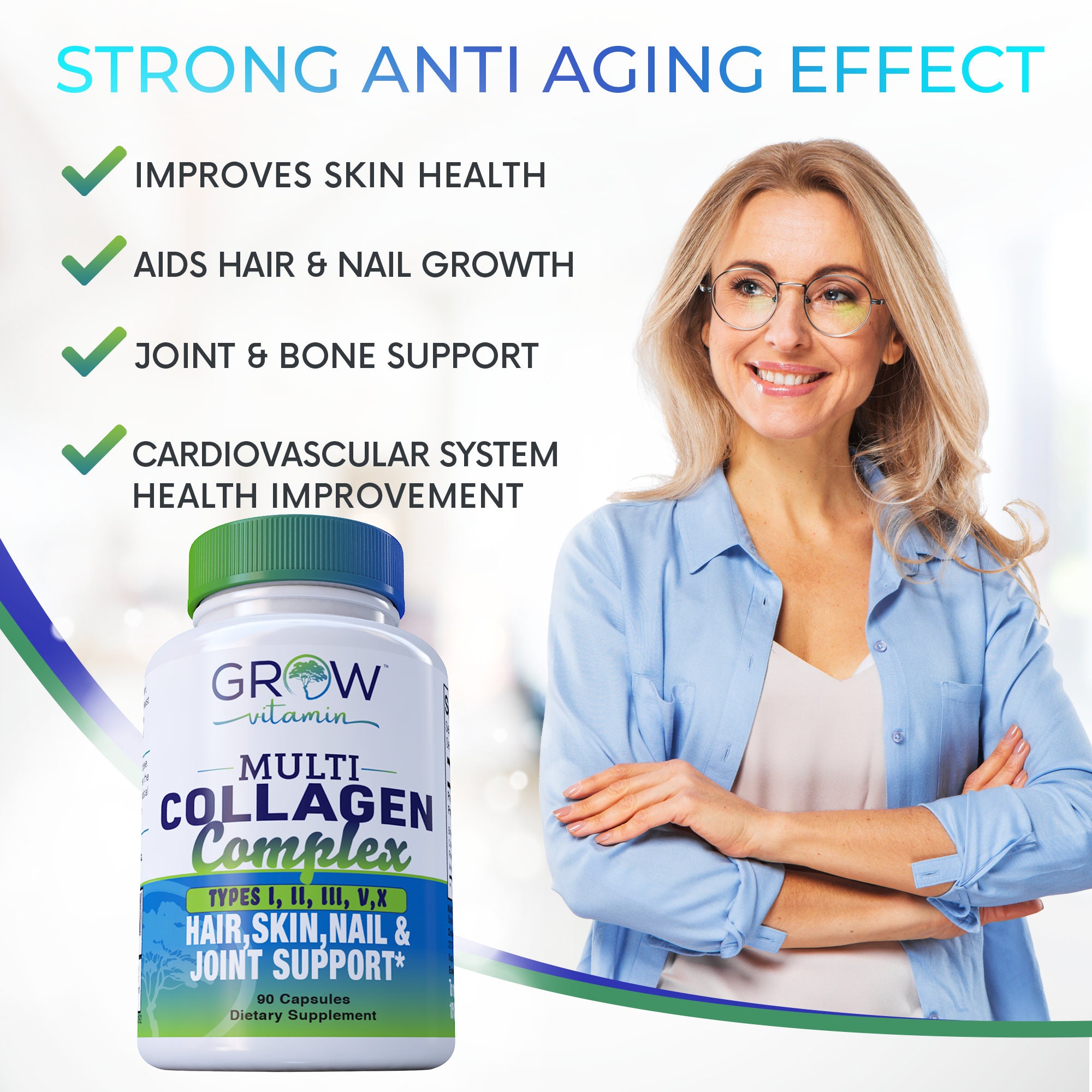Grow Vitamin Multi Collagen Pills types 1, 2, 3, 4 & 5 ALL IN ONE