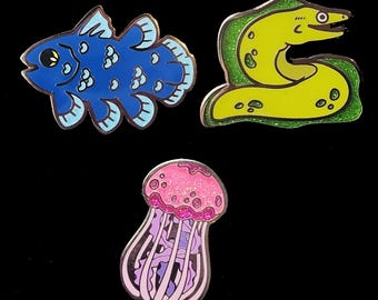 Fish Glitter Enamel Pin Set