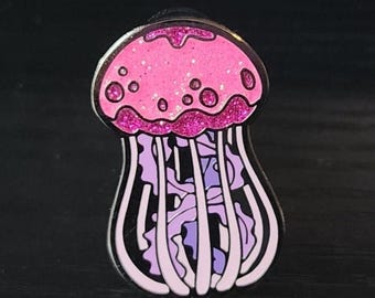 Jellyfish Pink Glitter Enamel Pin
