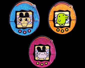 Tamagotchi Glitter Enamel Pins
