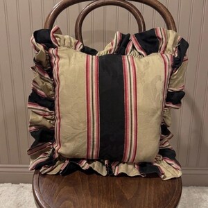 Waverly Capulet’s Stripe English Cottage Ruffled Pillow in Antique Red + Gold