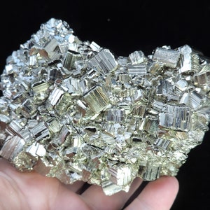 Superb large block of lustrous golden striated pyrite crystals from the famous Huanzala Mine in Peru - great display piece
