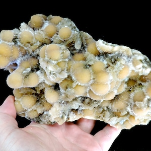 Amazing extra large cabinet sized block of orange thomsonite balls with showy &#39;fringes&#39; of white mesolite - rare collectors piece