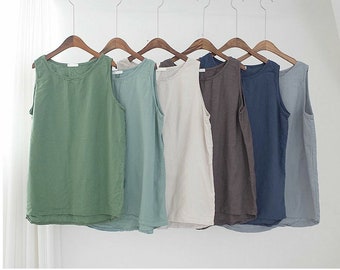 SUMMER SPECIAL Women’s 100% Organic Rustic Linen Loose Fit Sleeveless Blouse