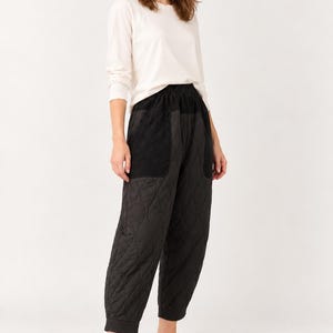 Quilted Cotton Balloon Pants with Corduroy Details – Black image 2