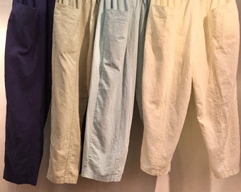 Women’s Mid-rise Elastic Waist Big Front Poctket Organic Cotton Pants for Summer