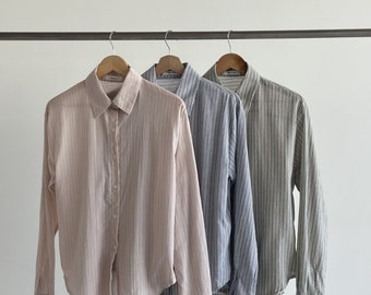 Women’s Thin and Soft Collar Stipe Shirts for spring and summer