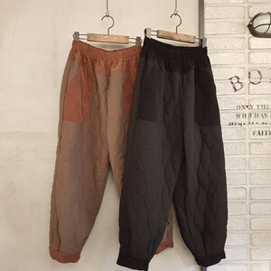 Women's High Rise Quilted Padding Aladdin Pants Baggy Rustic style Loose fit