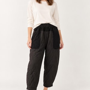 Quilted Cotton Balloon Pants with Corduroy Details – Black image 1